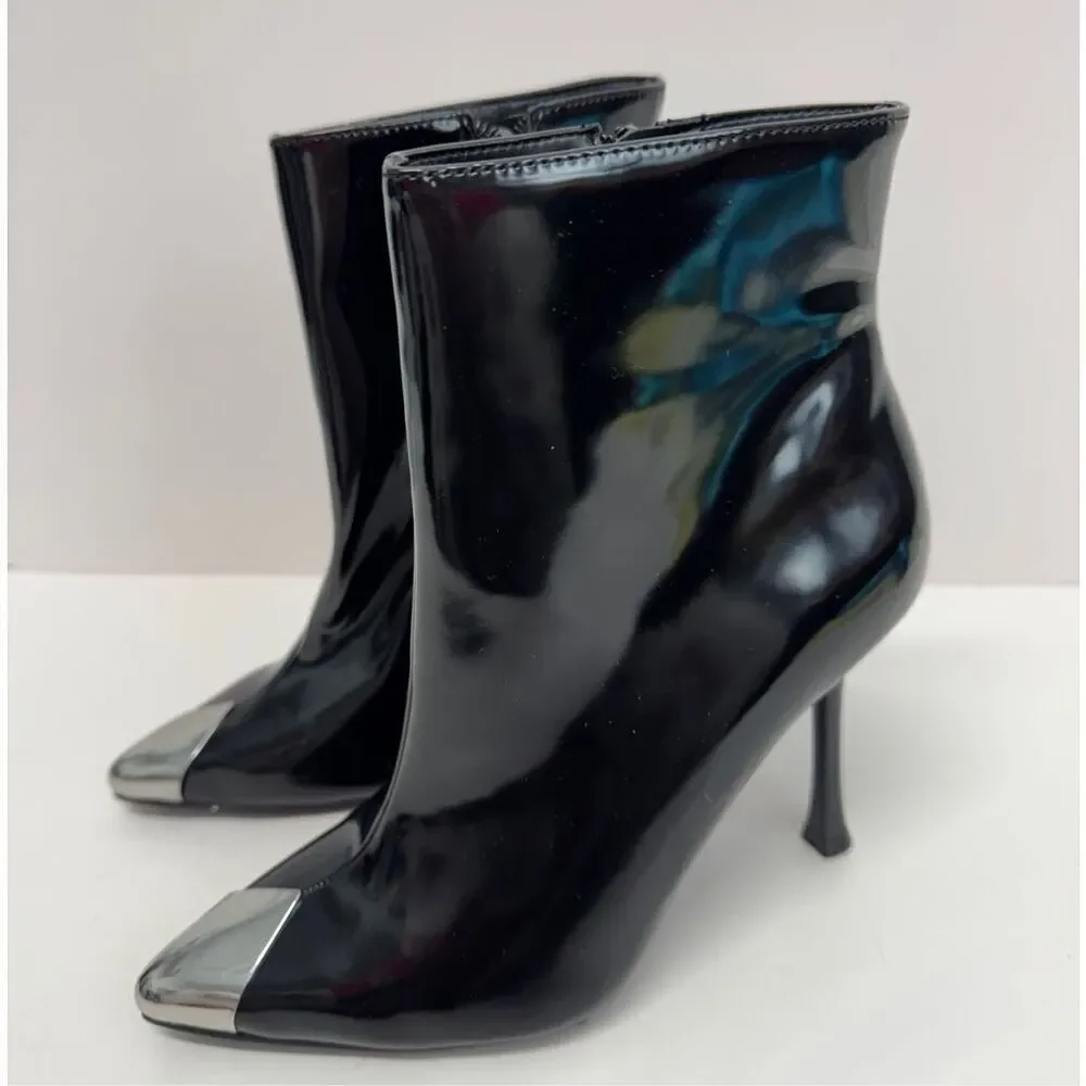 INC International Concepts Boots Size 5 Black Patent Pointed Toe‎ Stiletto Heels